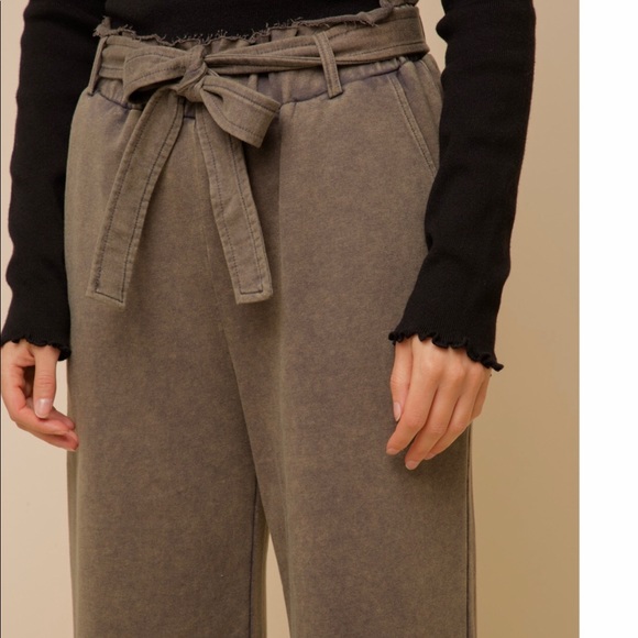 🆕Charcoal French Terry Paperbag High Waist Wide Leg Pant Hem & Thread S, M & L - Picture 3 of 15